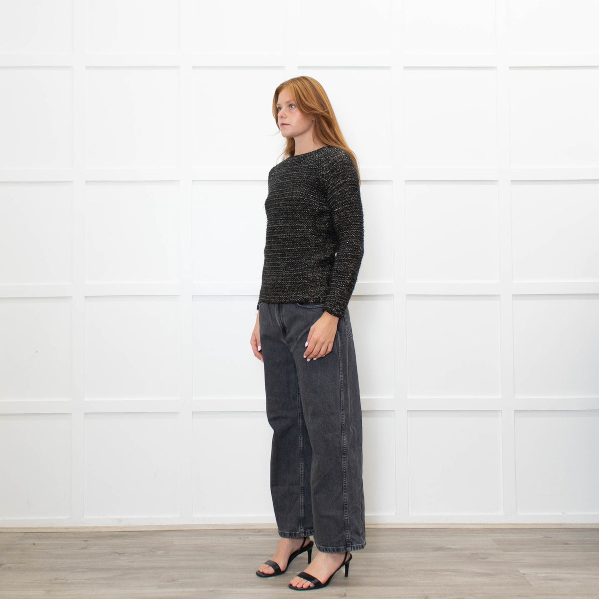 Maje Brown and Grey With Metallic Thread Jumper