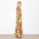 Kalmar Pink, Green and Yellow Floral Maxi Tiered Dress