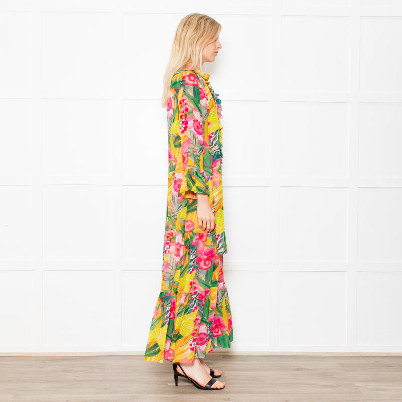 Kalmar Pink, Green and Yellow Floral Maxi Tiered Dress