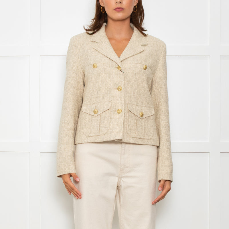 Weekend Max Mara Cream Tweed Cropped Jacket Anchor Buttons