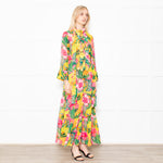 Kalmar Pink, Green and Yellow Floral Maxi Tiered Dress