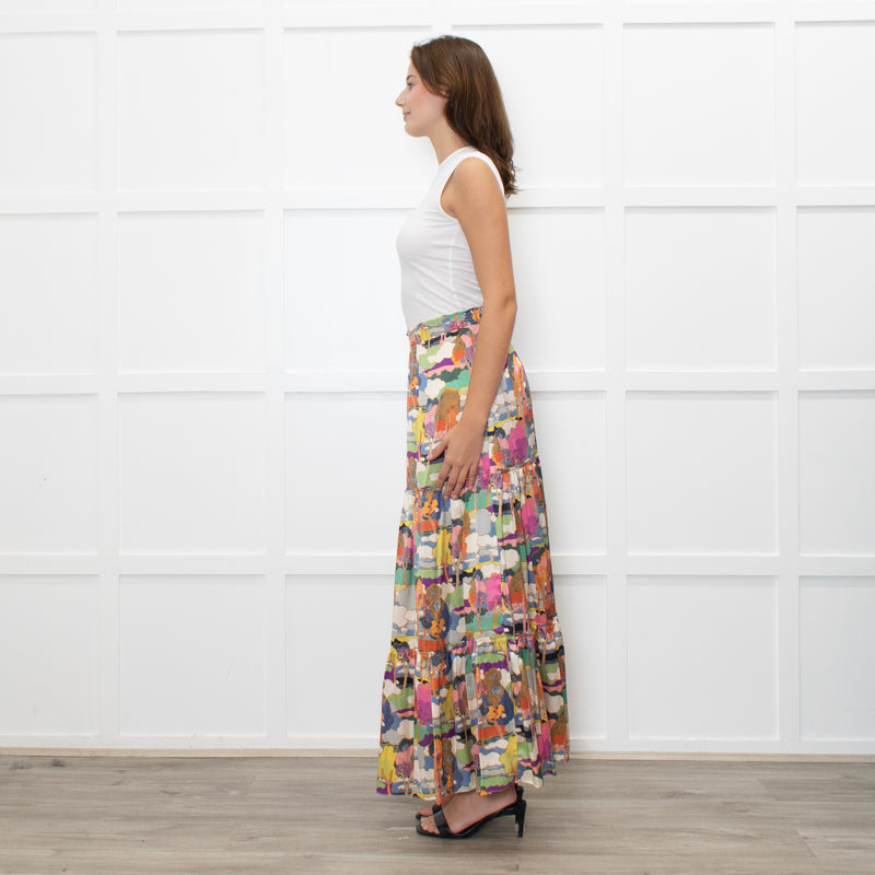 Ridley Multicolour Tree Print Silk Tiered Maxi Skirt