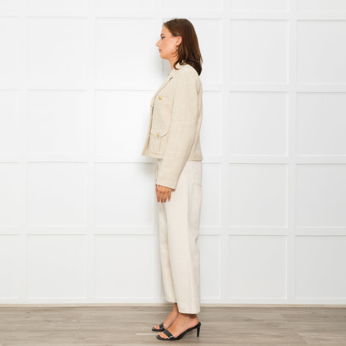 Weekend Max Mara Cream Tweed Cropped Jacket Anchor Buttons