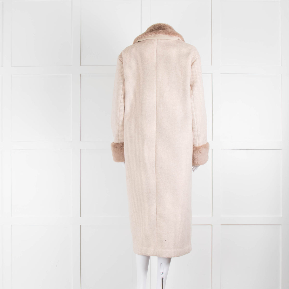 Reformation Cream Neutral Double Breasted Faux Fur Coat