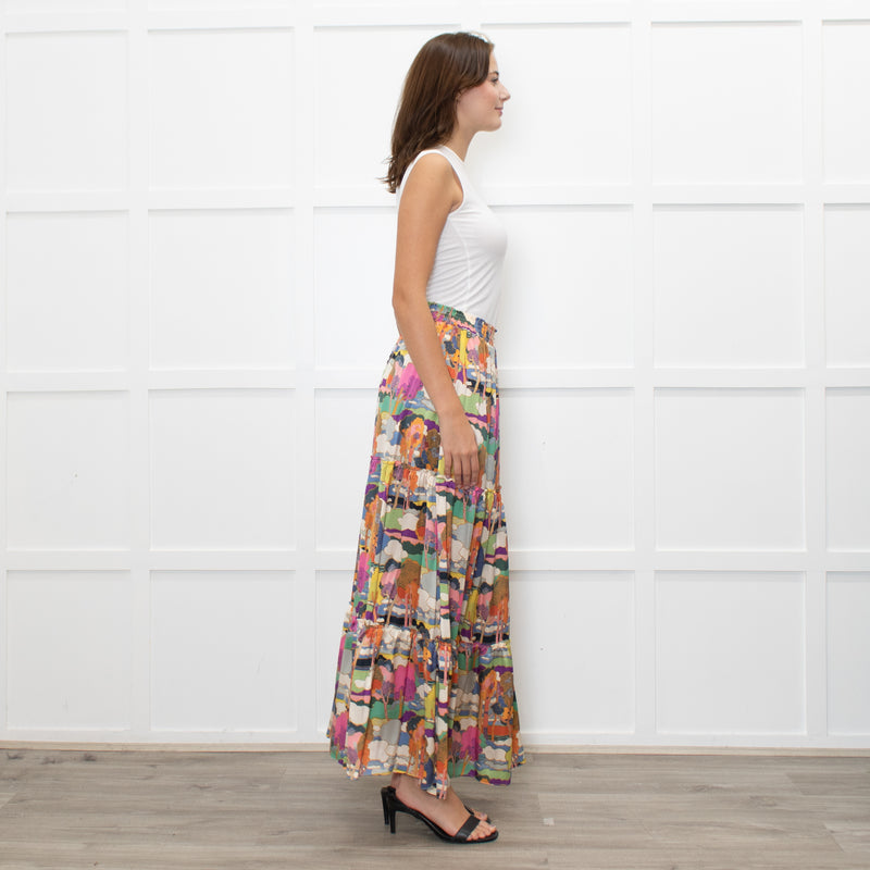 Ridley Multicolour Tree Print Silk Tiered Maxi Skirt