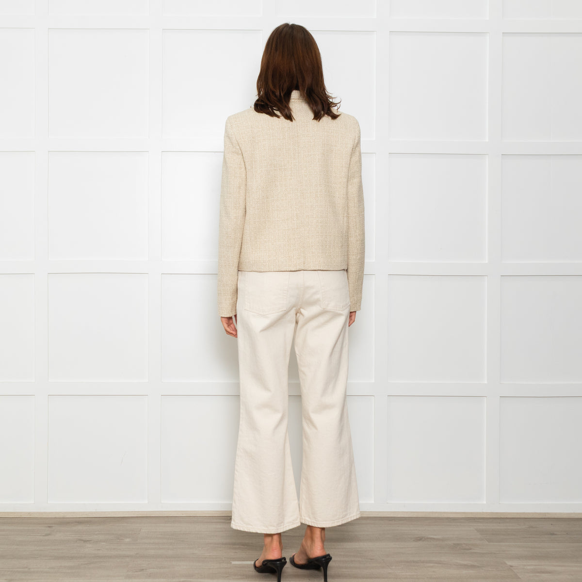 Weekend Max Mara Cream Tweed Cropped Jacket Anchor Buttons