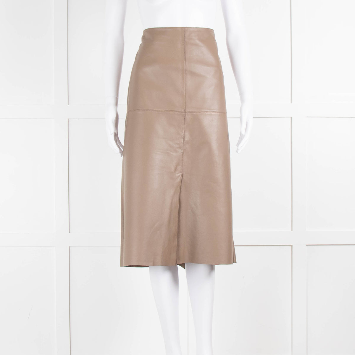 Joseph Brown Leather Slit Detail Midi Skirt