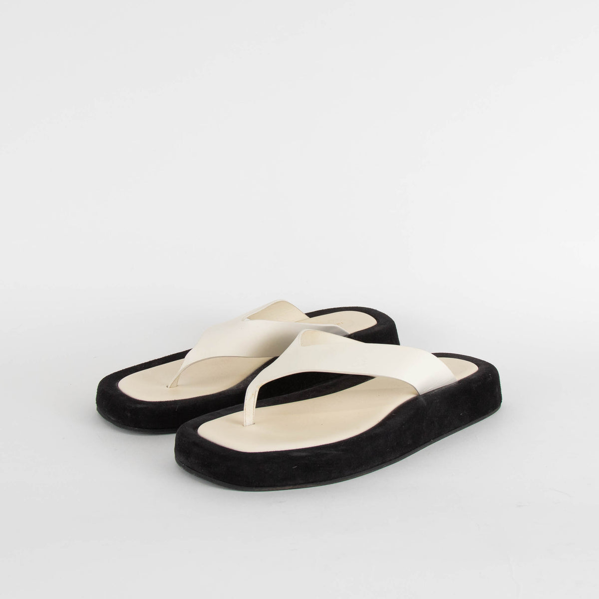 The Row White Leather Ginza Flip Flops