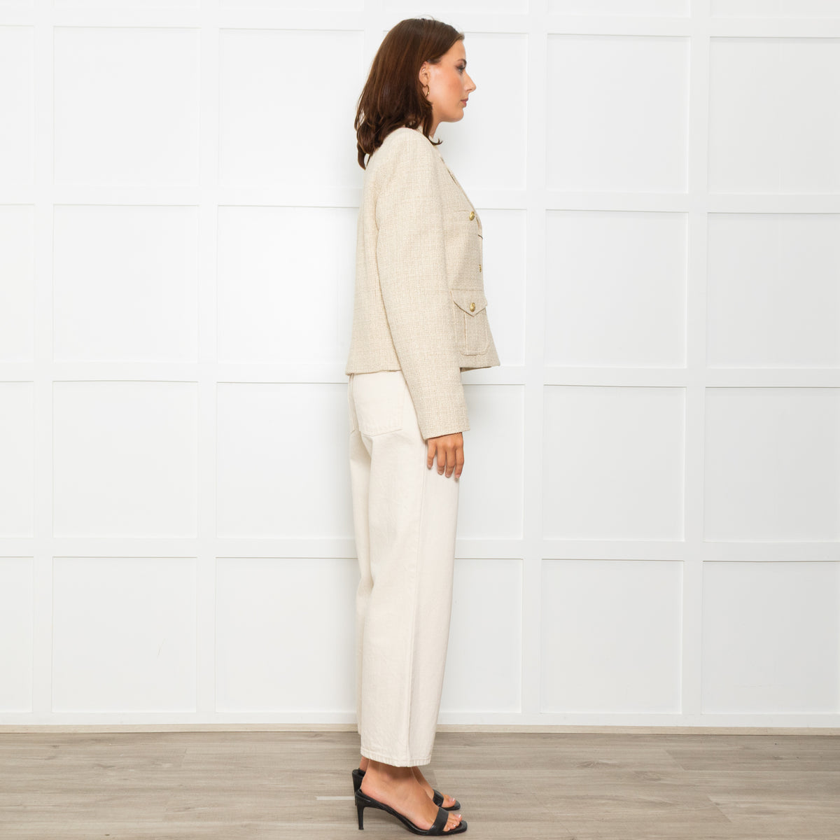 Weekend Max Mara Cream Tweed Cropped Jacket Anchor Buttons