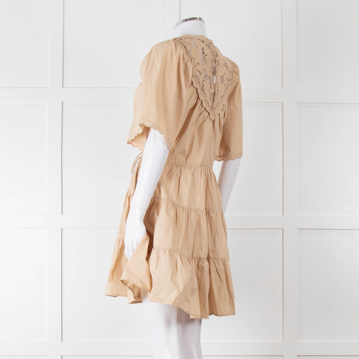 Scarlett Poppies Beige Cotton Lace Detail Tiered Short Dress