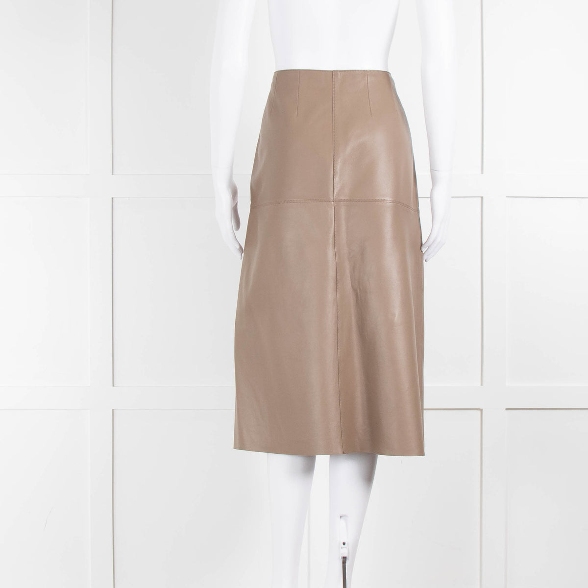 Joseph Brown Leather Slit Detail Midi Skirt
