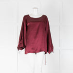 Gold Hawk Burgundy Silk Long Sleeve Blouse With Tie Waist