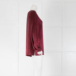 Gold Hawk Burgundy Silk Long Sleeve Blouse With Tie Waist
