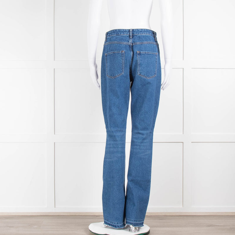 Sandro Blue High Waist Distressed Trim Long Jeans