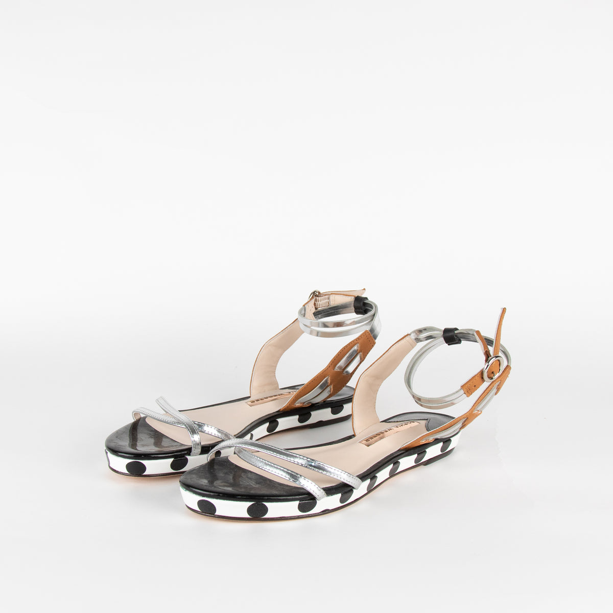 Sophia Webster Silver White Dot Flat Sandals