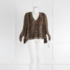 Ganni Leopard Print Plisse Long Sleeve Blouse