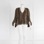 Ganni Leopard Print Plisse Long Sleeve Blouse