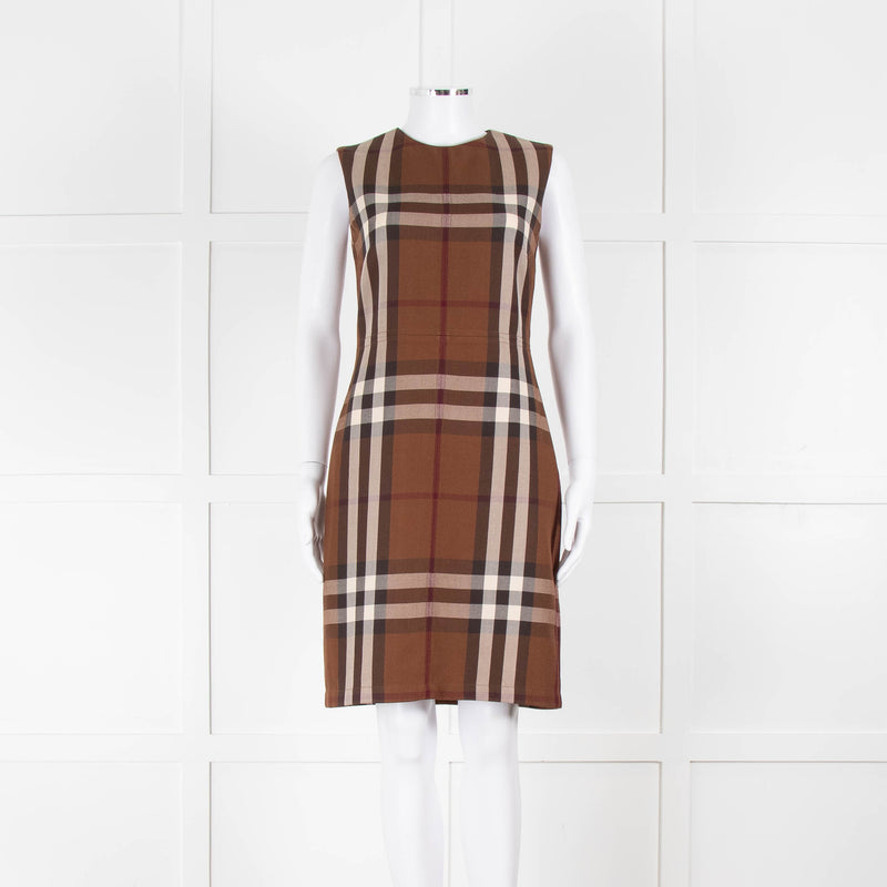 Burberry Brown Logo Wool Sleeveless Shift Dress