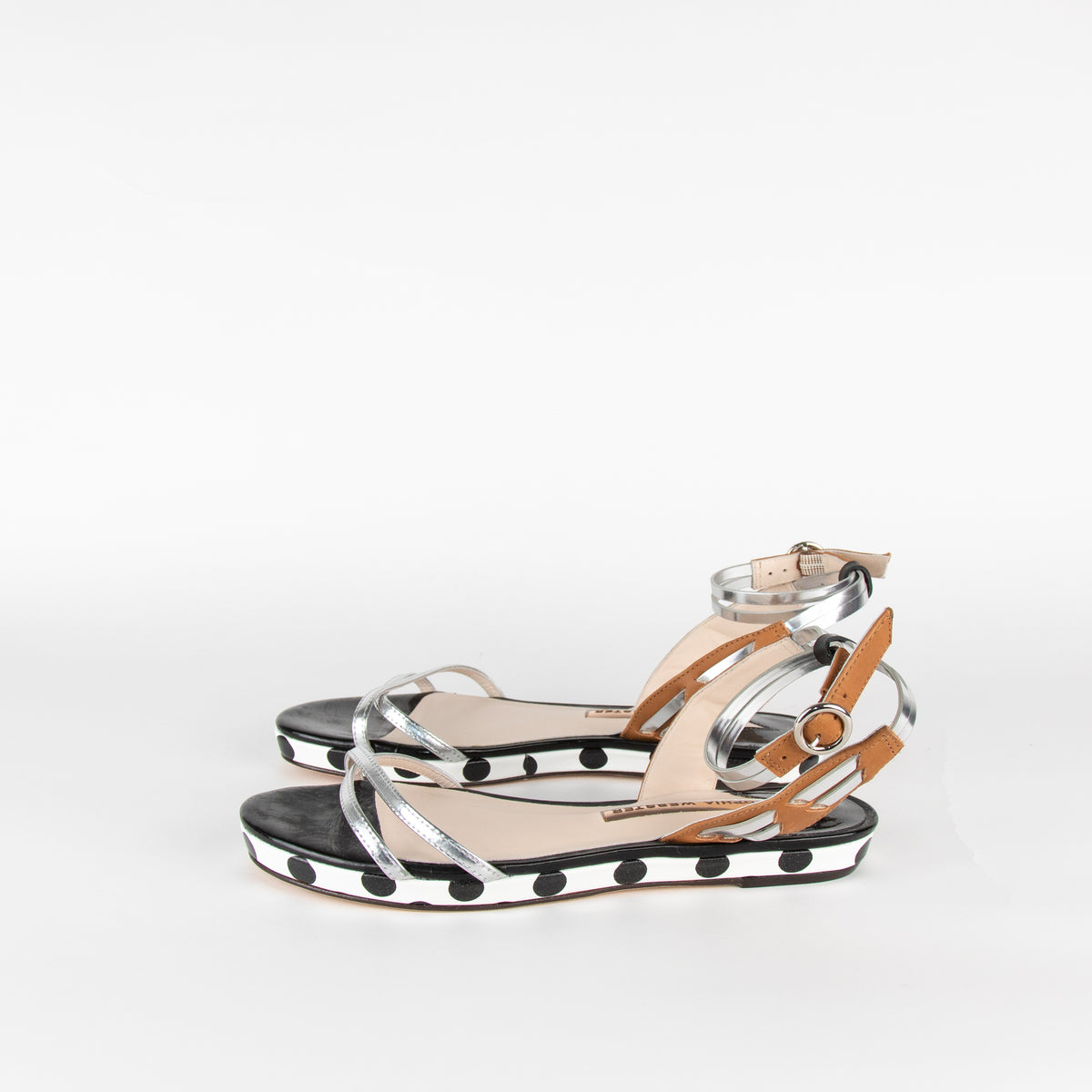 Sophia Webster Silver White Dot Flat Sandals