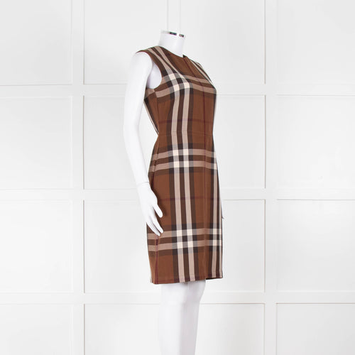 Burberry Brown Logo Wool Sleeveless Shift Dress