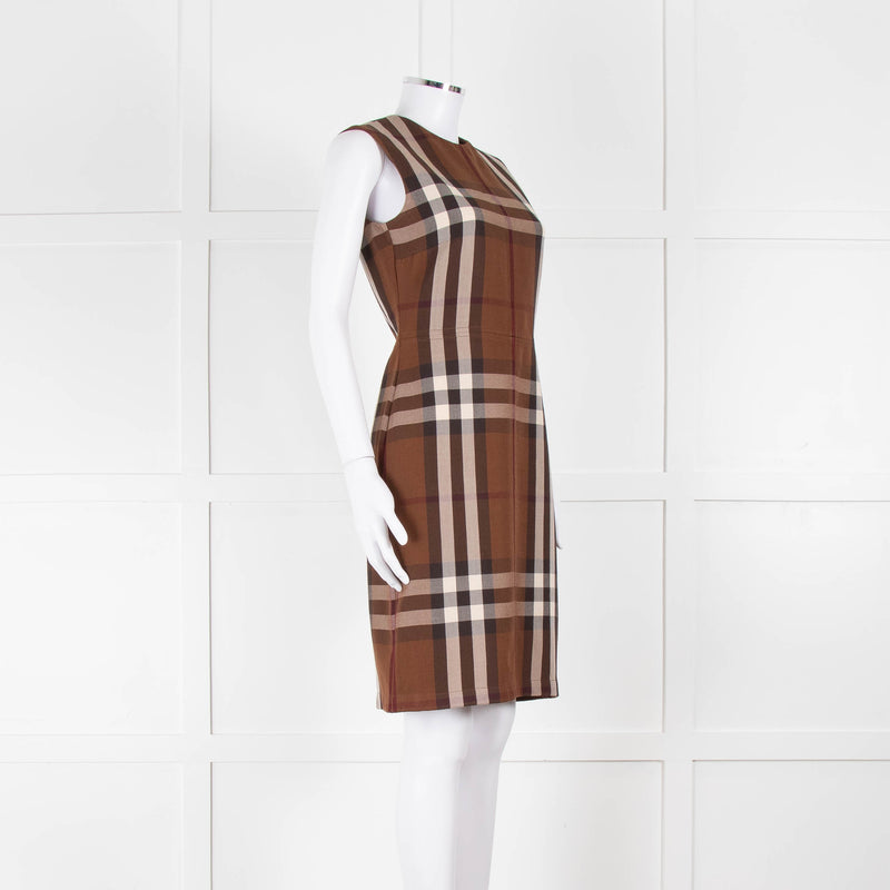 Burberry Brown Logo Wool Sleeveless Shift Dress