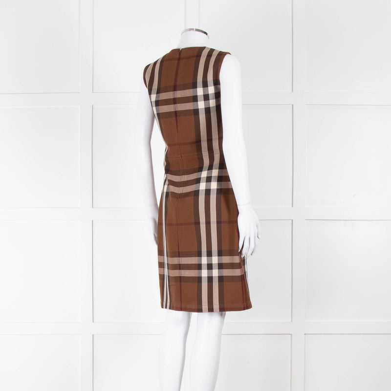 Burberry Brown Logo Wool Sleeveless Shift Dress