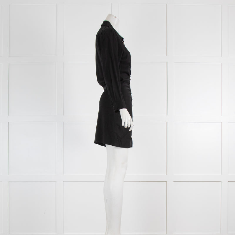 Ba&Sh Black Ruched Shirt Dress with Crystal Buttons