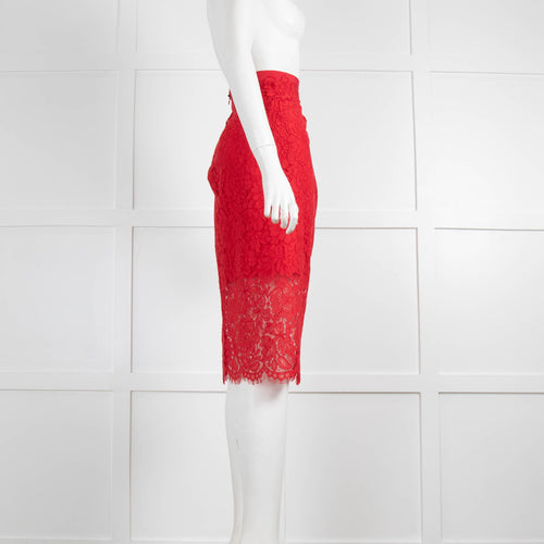 Diane Von Furstenberg Red Lace Glimmer Pencil Skirt