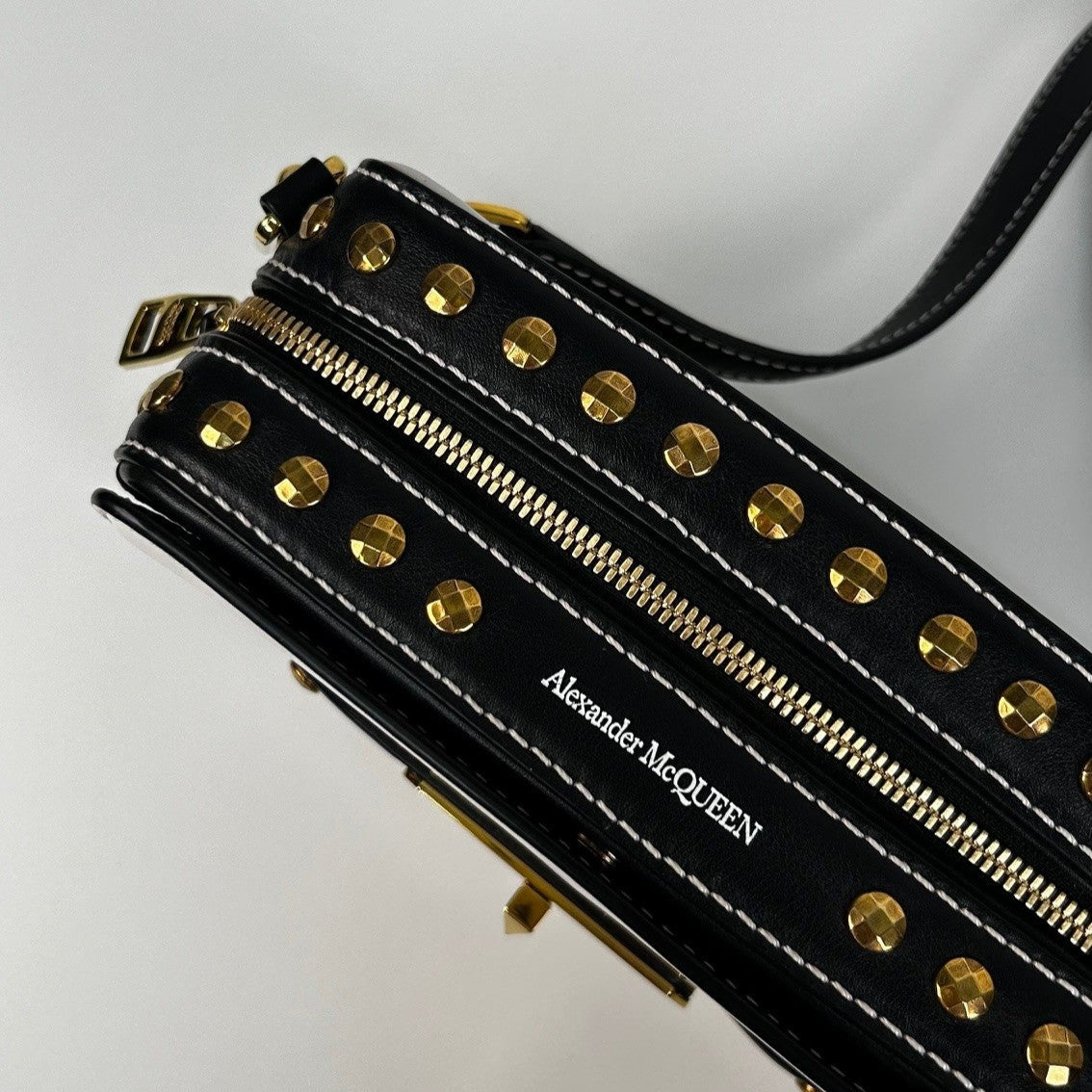 Alexander McQueen Black and White Myth Lock Camera Bag