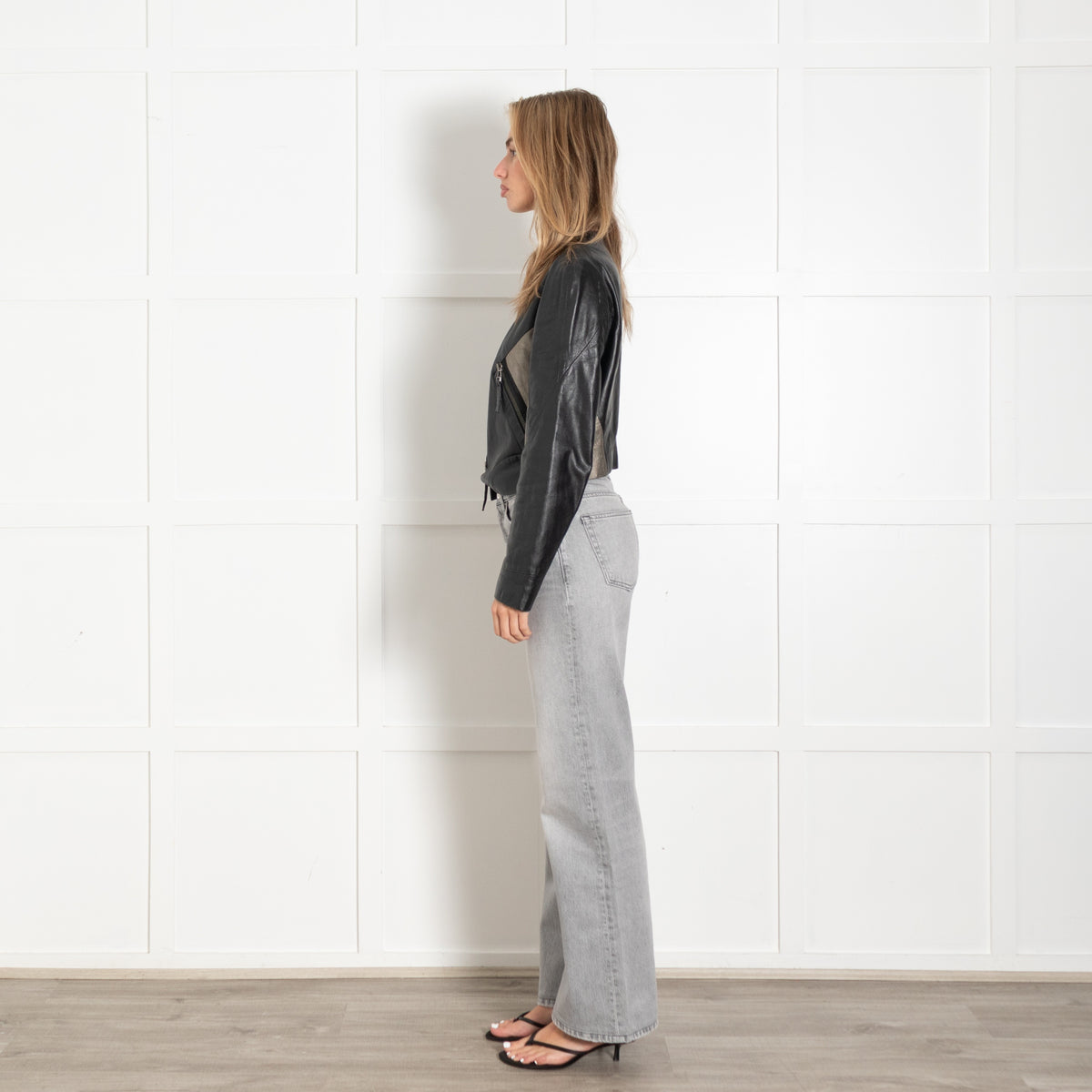 2ND Day Black & Taupe Leather Biker Jacket - Image 4