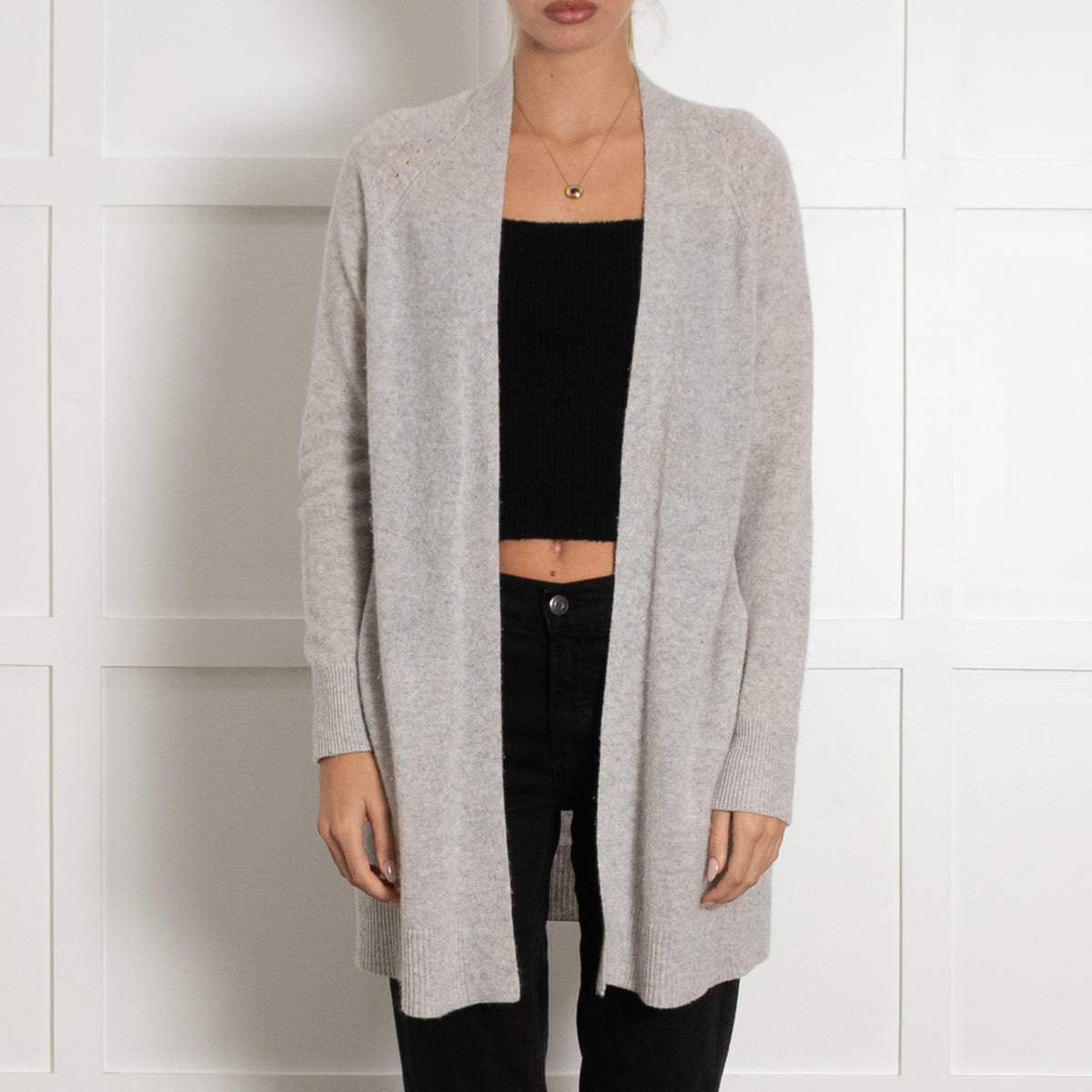 360 Cashmere Grey Cardigan with Pockets - Image 2