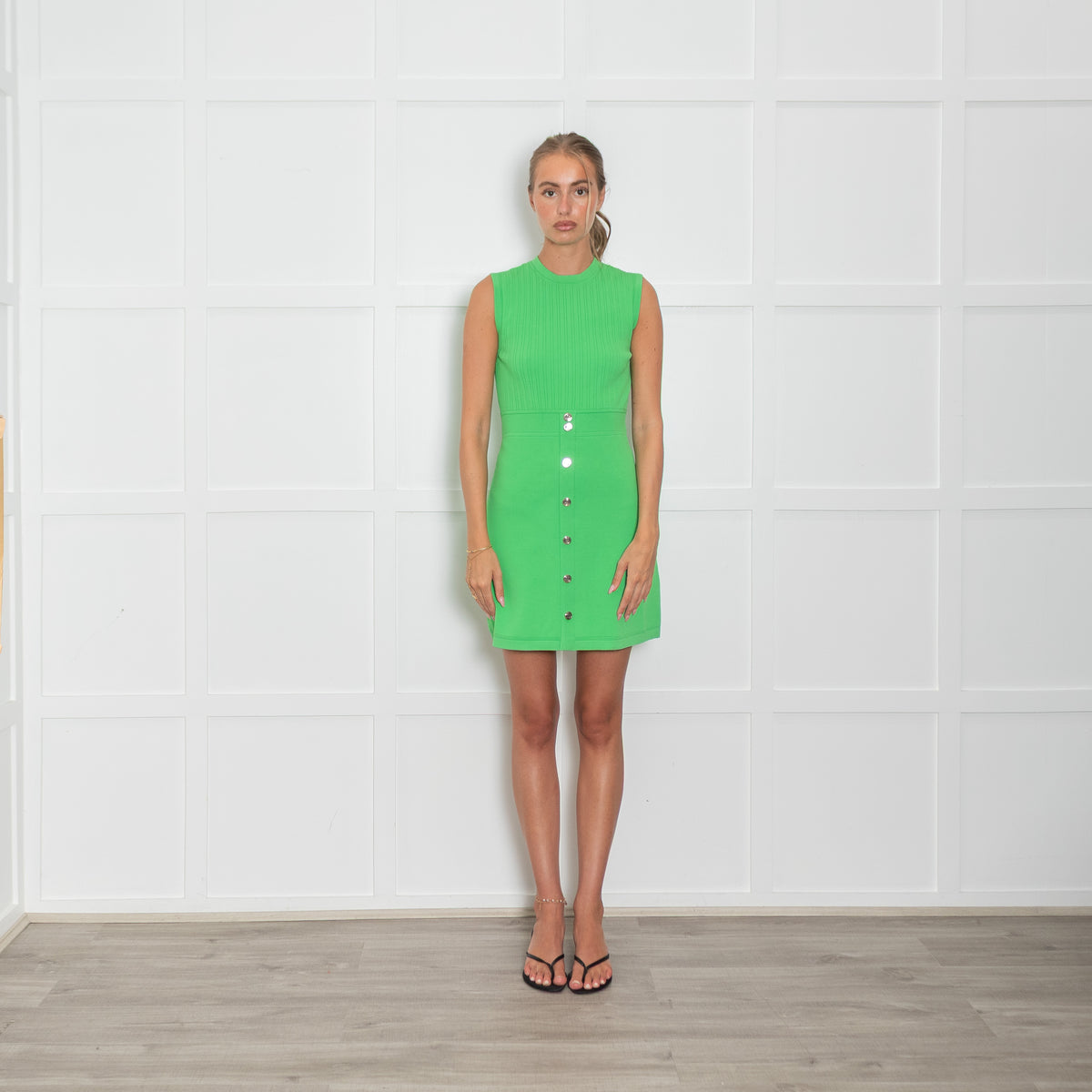 Sandro Green Lurex Knit Sleeveless Mini Dress