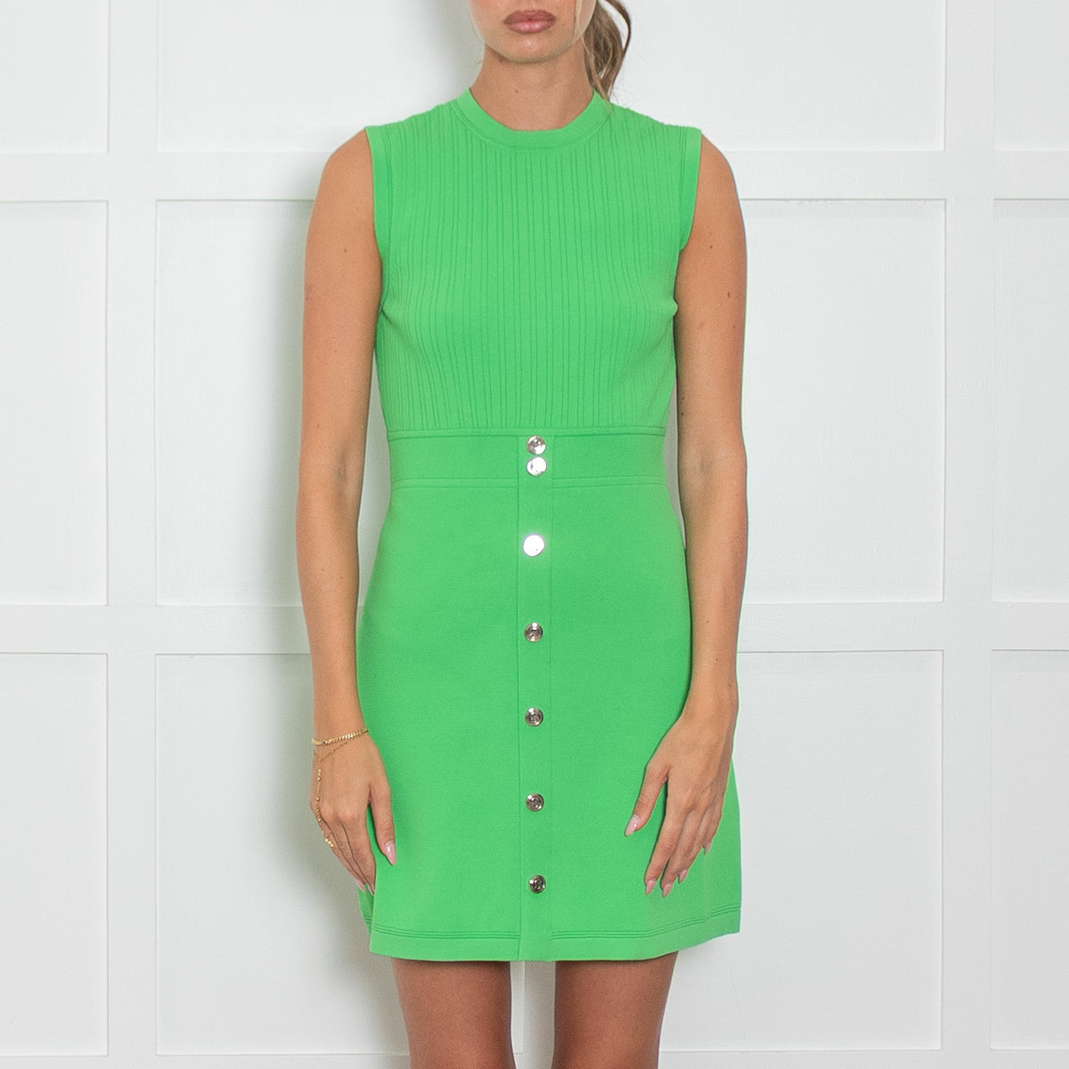 Sandro Green Lurex Knit Sleeveless Mini Dress