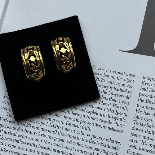 Chanel Gold Vintage Cut Out Logo Clip On Hoop Earrings