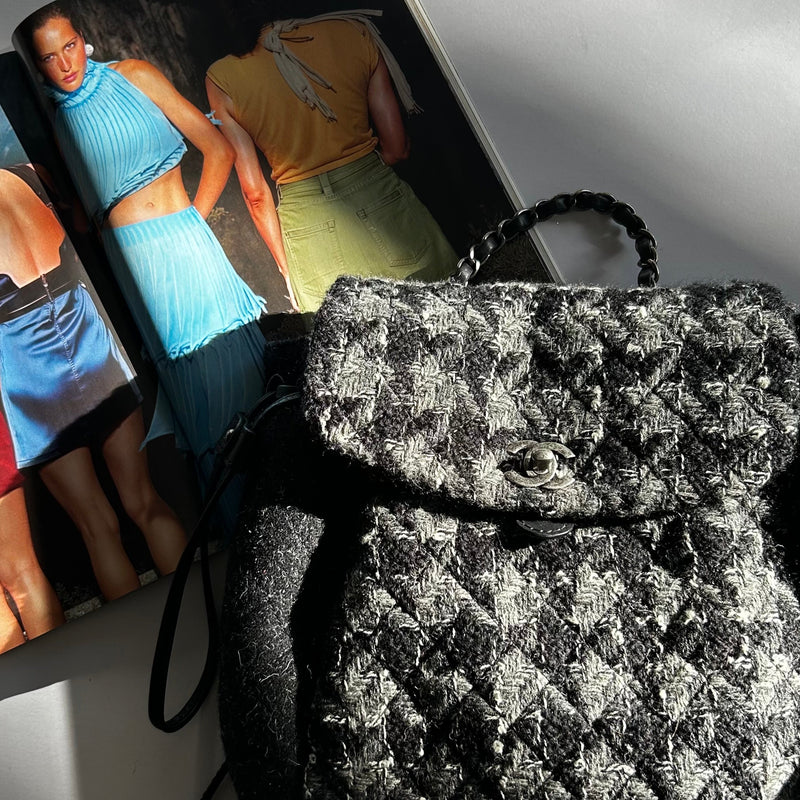 Chanel Grey Tweed Coco Backpack