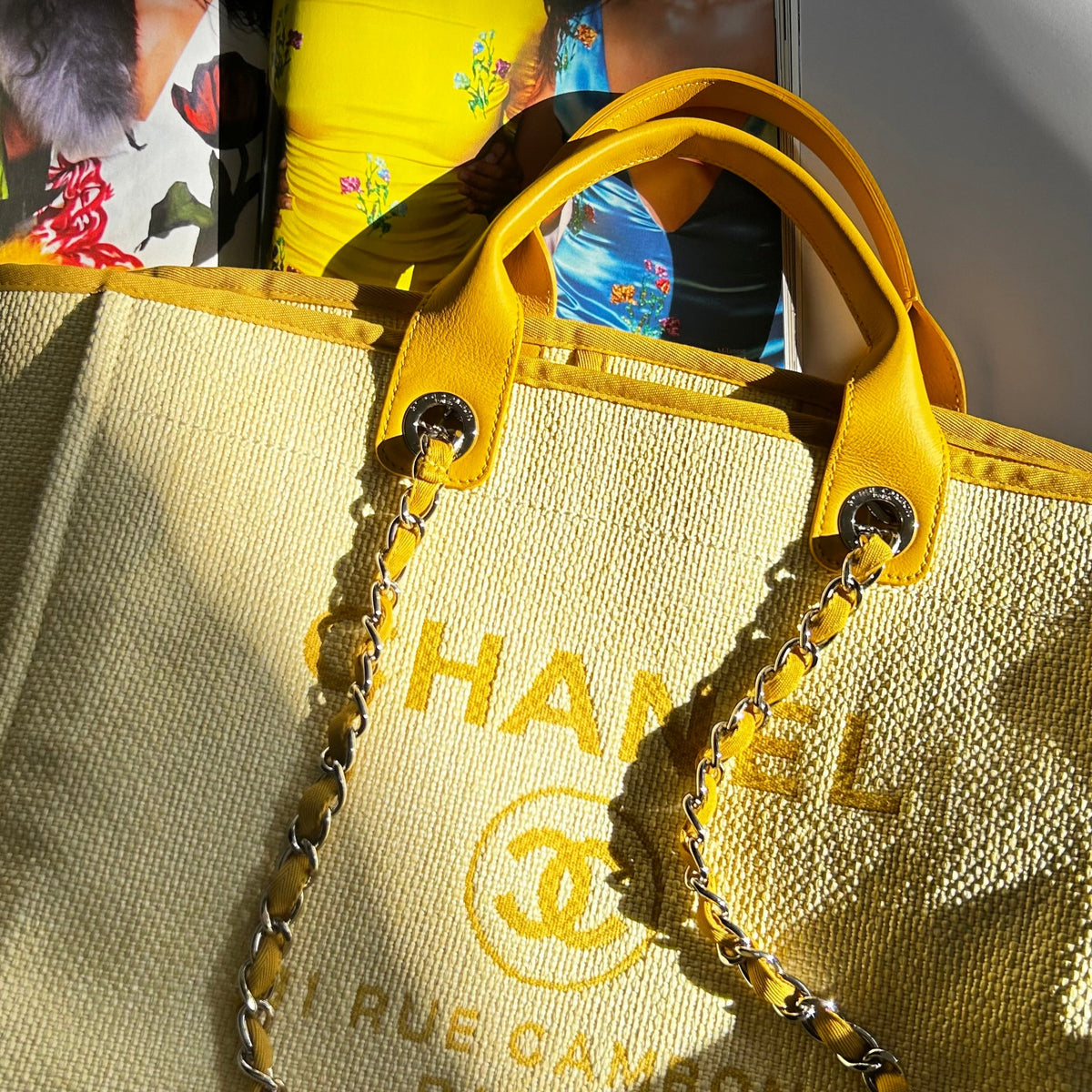 Chanel Yellow Raffia Deauville Two-Way Tote Bag