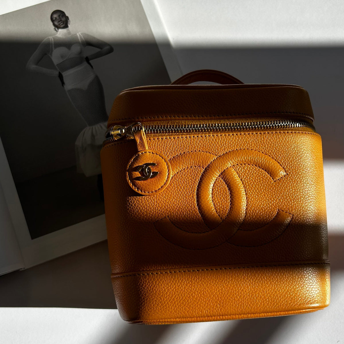 Chanel Yellow Caviar Leather Vintage Vanity Case