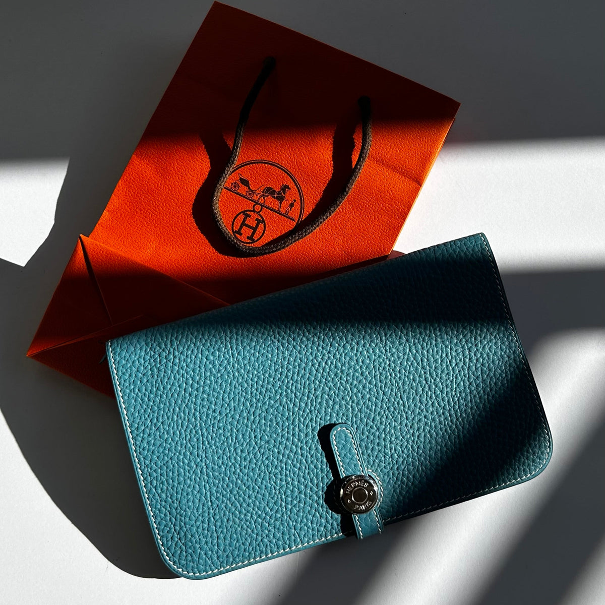 Hermes Blue Togo Leather GM Dogon Duo Wallet