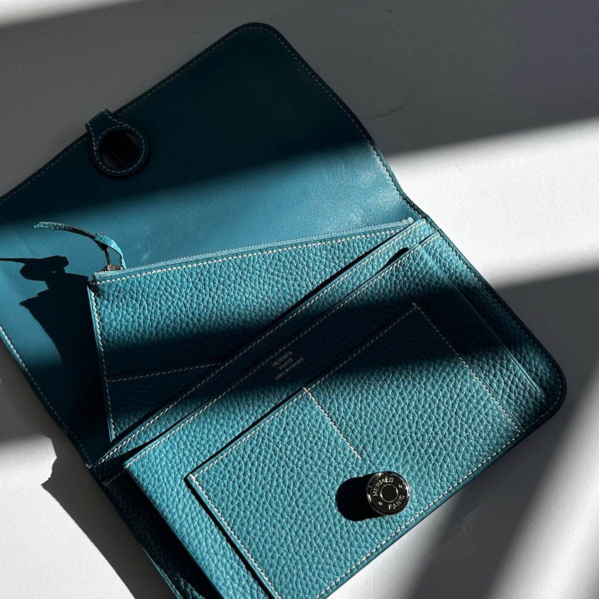 Hermes Blue Togo Leather GM Dogon Duo Wallet