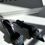 Givenchy Blue Denim Voyou Kitten Heel Slingback