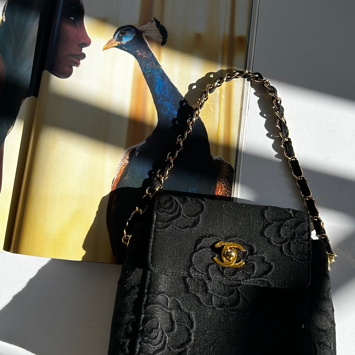 Chanel Black Canvas Camellia Bucket Bag