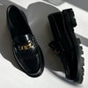 Celine Black Leather Triomphe Loafers