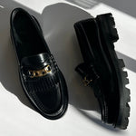 Celine Black Leather Triomphe Loafers