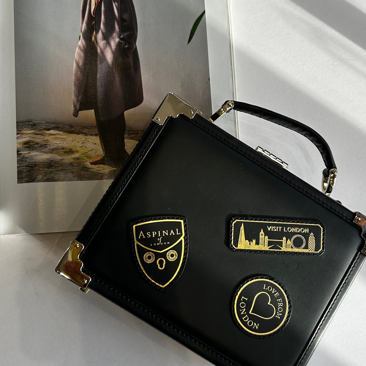 Aspinal Of London Black Leather Trunk Clutch Bag