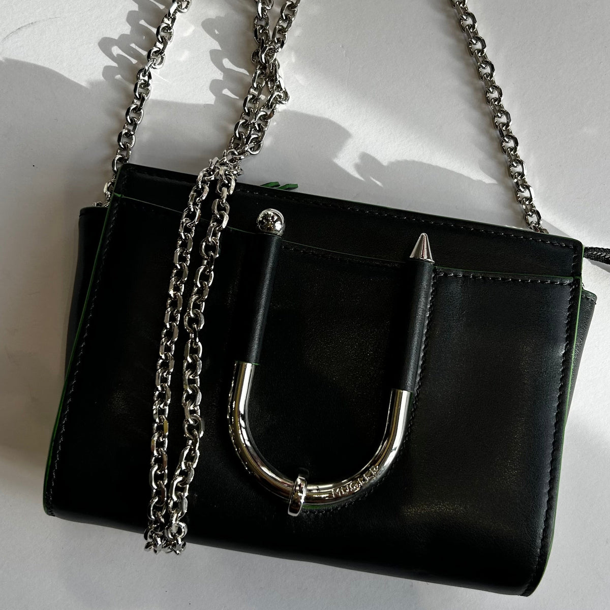 Mugler Black Crossbody Bag with Green Edges