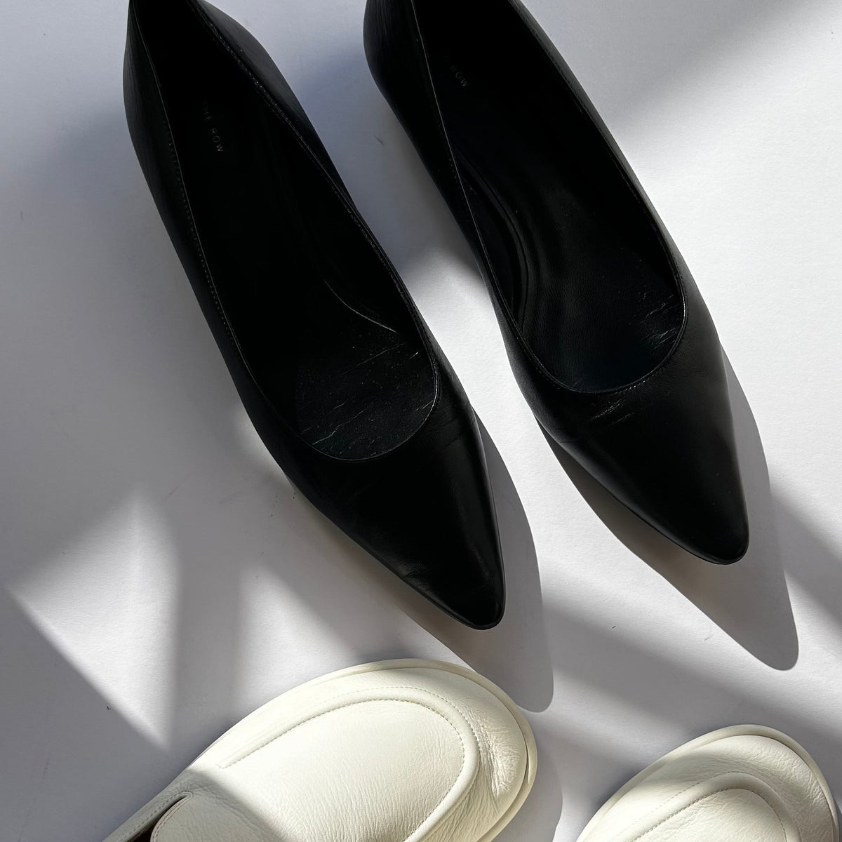 The Row Black Leather Pointed Flat Shoes