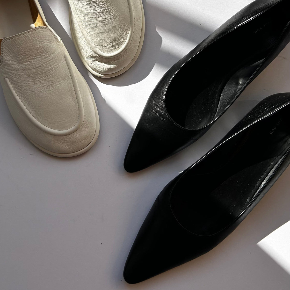 The Row Black Leather Pointed Flat Shoes