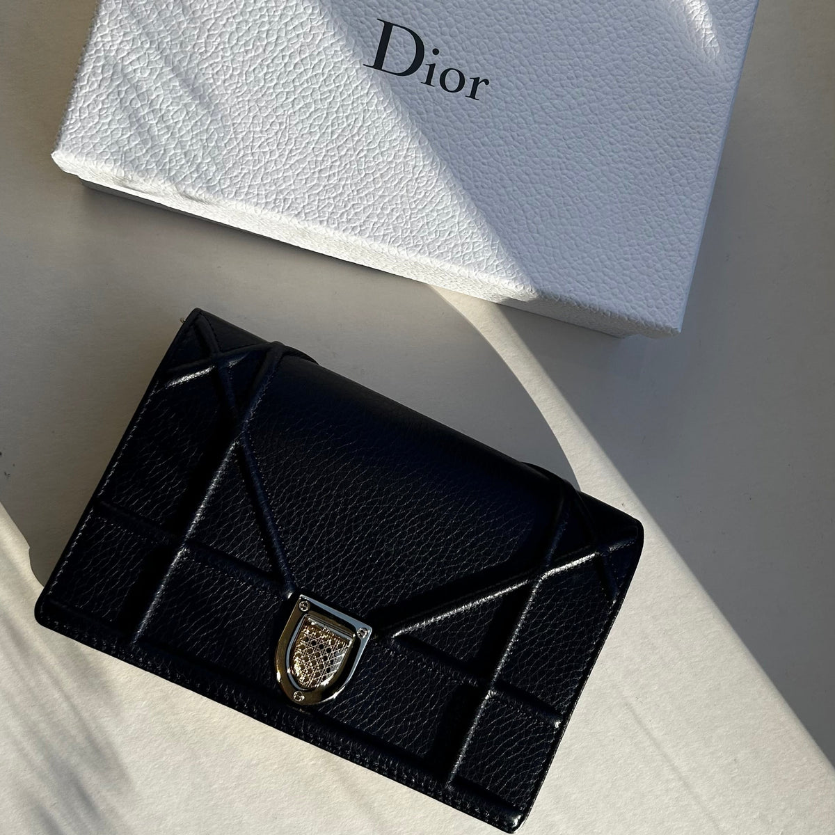 Dior Navy Cannage Diorama Wallet with Chain
