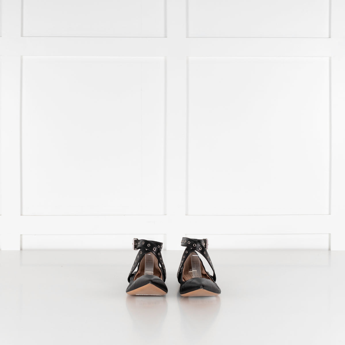 Valentino Love Latch Black Leather Pointed Ballerina Flat