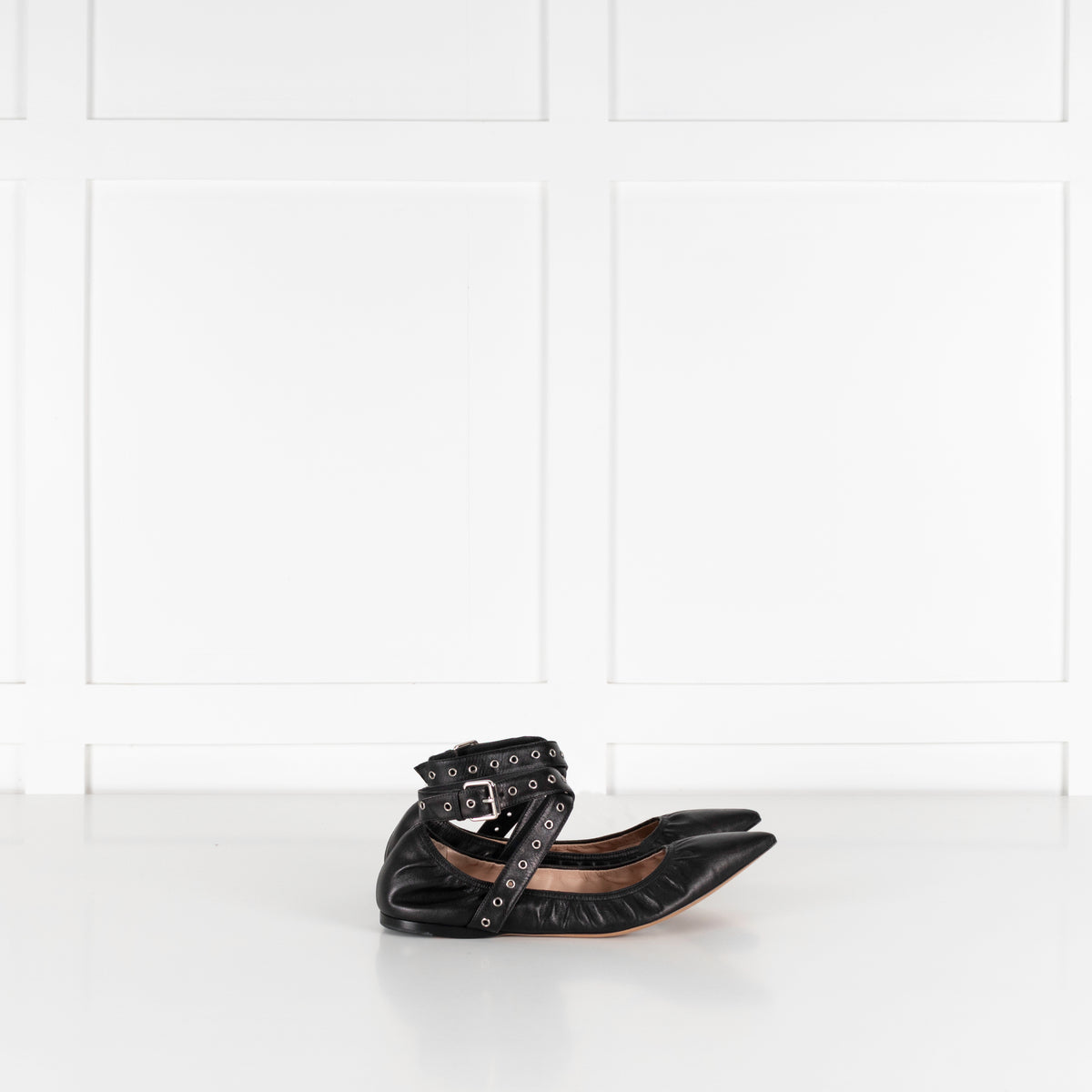 Valentino Love Latch Black Leather Pointed Ballerina Flat